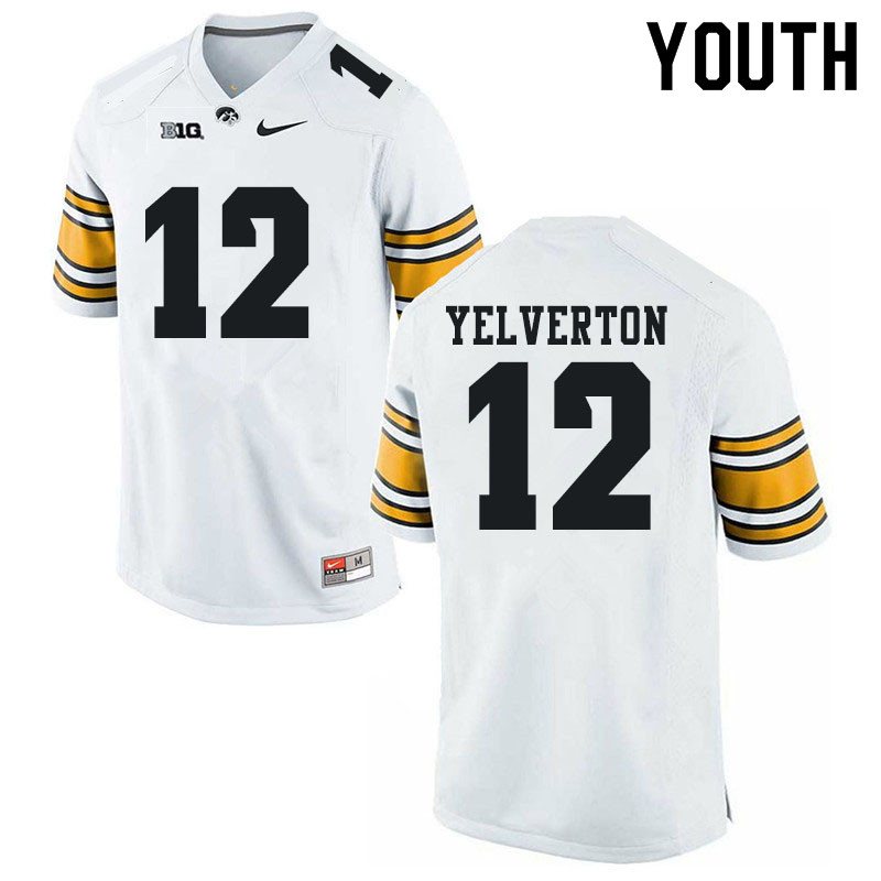 Youth #12 Elijah Yelverton Iowa Hawkeyes College Football Jerseys Sale-White - Click Image to Close